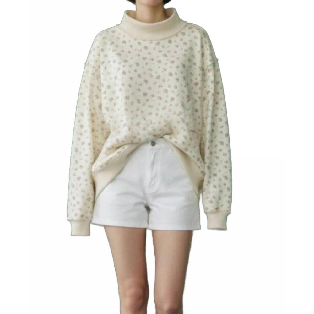 NEW BUCKETLIST floral print oversized mock neck sweatshirt in beige